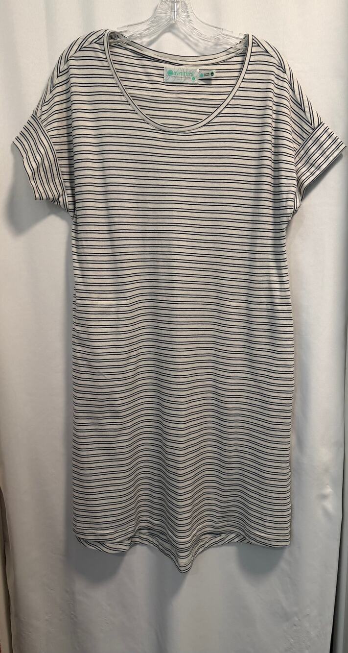 Adventura T- Shirt Stripped Dress Pockets 100% Cotton Cream black- Large